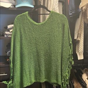 Chico's Vibrant Green Poncho with Fringe